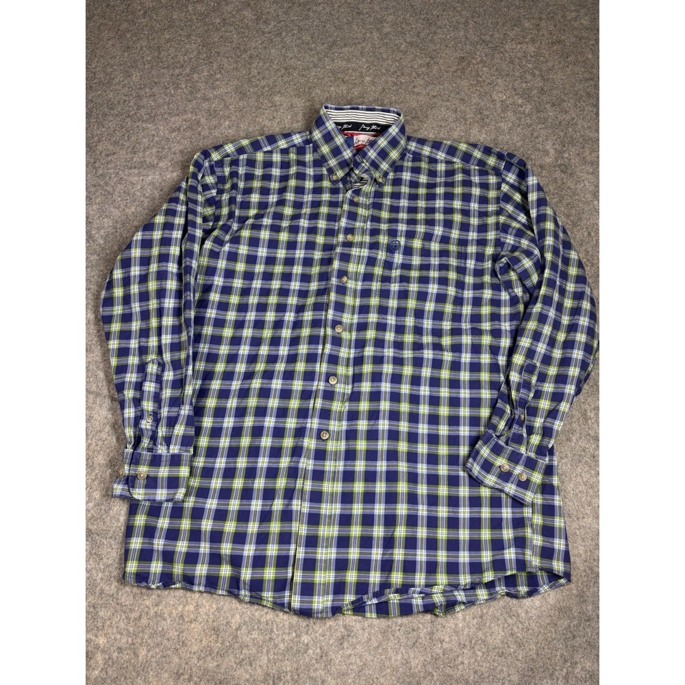 Wrangler X George Strait Shirt Men M Plaid Cowboy Blue Green Long Sleeve Western